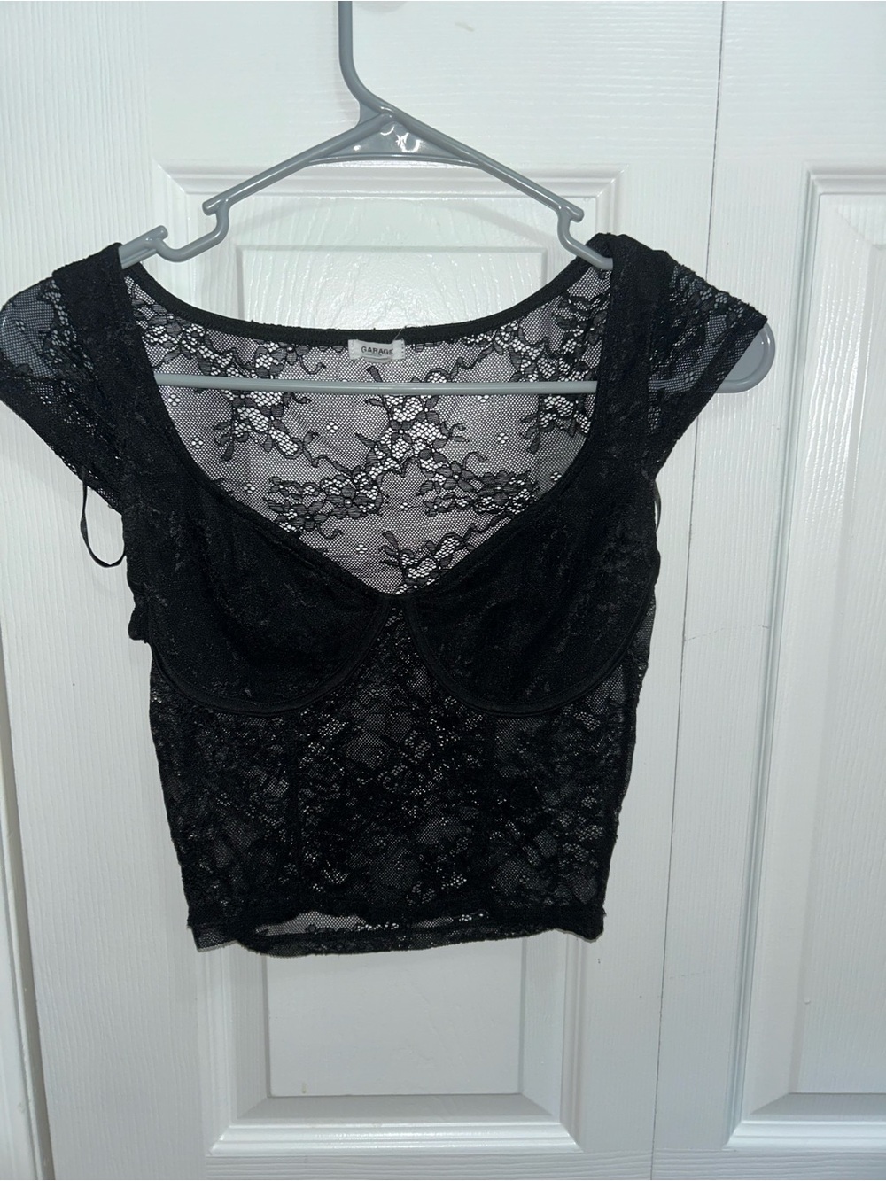 Black Lace Crop Top with Underwire Detail